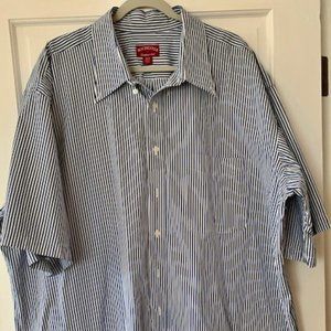 NWOT Rochester Men 3XT No Iron Button Down Navy Blue Striped Short Sleeve Shirt